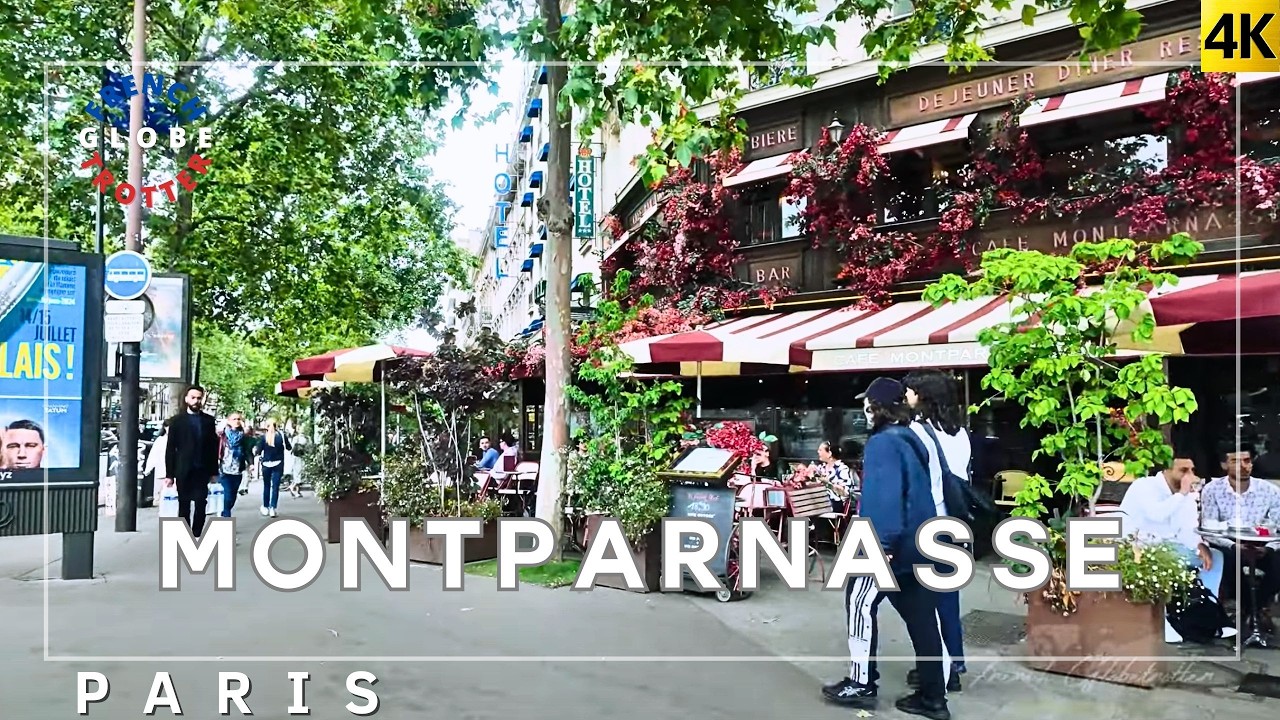 Paris Montparnasse 🇫🇷Busy 14th Arrondissement Walking Tour 4K Café Terrace Cinemas➜ Highest Tower
