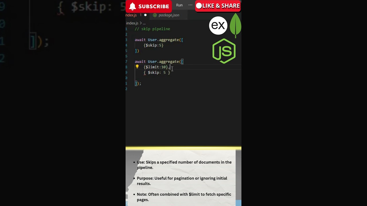 Mongoose Aggregation $skip Stage Explained | Skip Documents in Node.js | Mongoose Node.js Tutorial