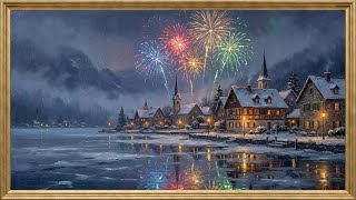 New Year’s Eve Fireworks in a Lakeside Town | Animated 4K Framed Art TV Wallpaper | 2-Hour screenshot 5
