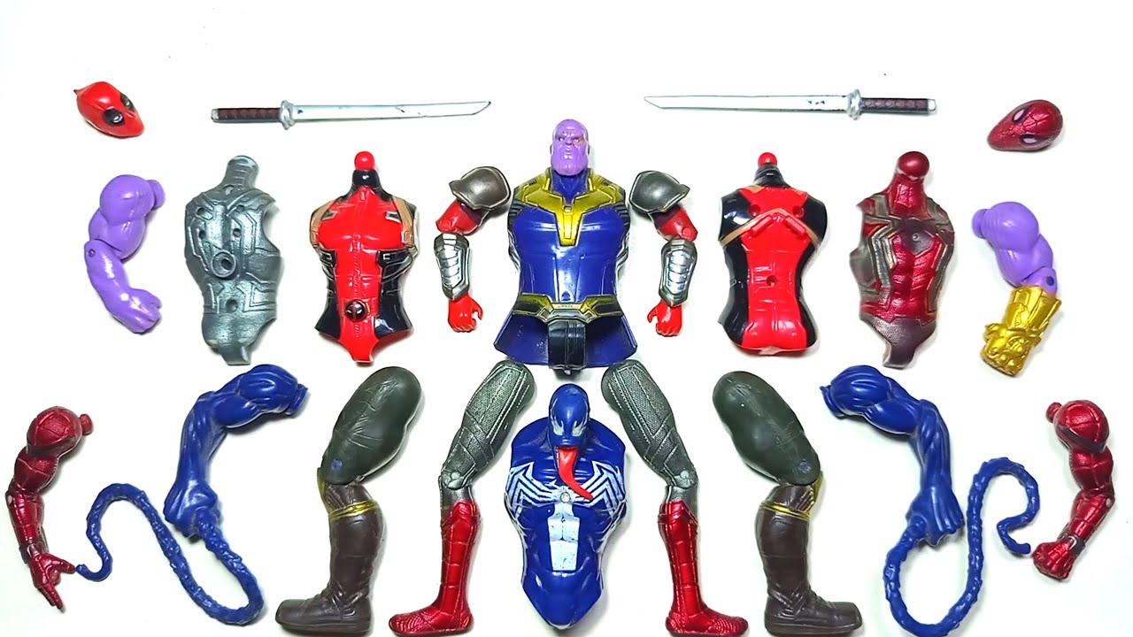 Merakit mainan superhero, spider-Man, thanos, venom deadpool avenghers assemble toys acatio figure