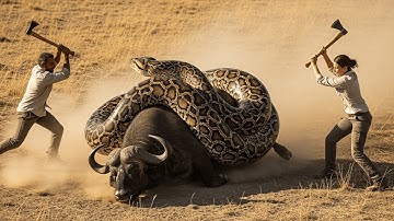 Brave Heroes Save the Lonely Buffalo from a Ferocious Giant Python Attack