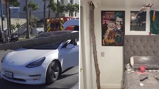 Gusty Santa Ana Winds Topple Trees Across Southern California