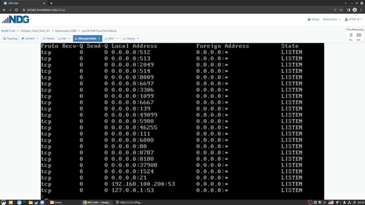 Garden State Cyber Netlab Cyber2 Lab06 SYN Flood DOS Attack