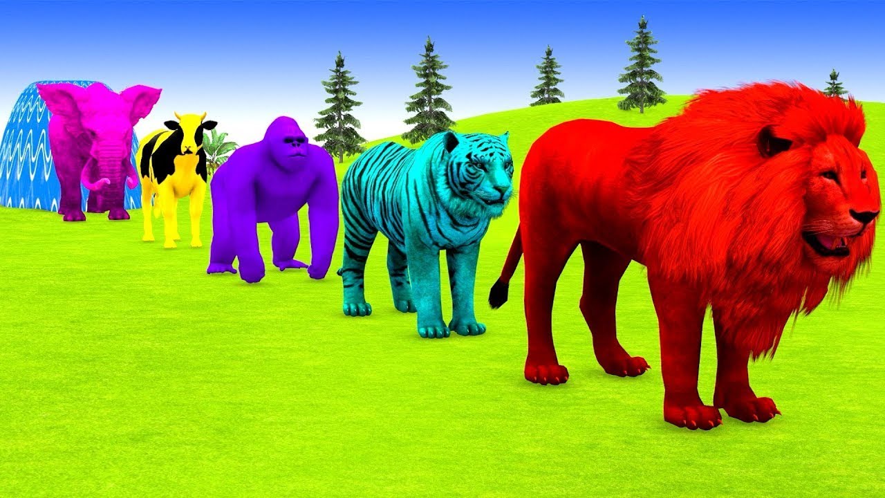 Long Slide Game With Elephant Gorilla Buffalo Hippopotamus Tiger - 3d Animal Game - Funny 3d Animals