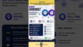 🚀 We’re Hiring: #DevSecOps Engineer #freshers #devops