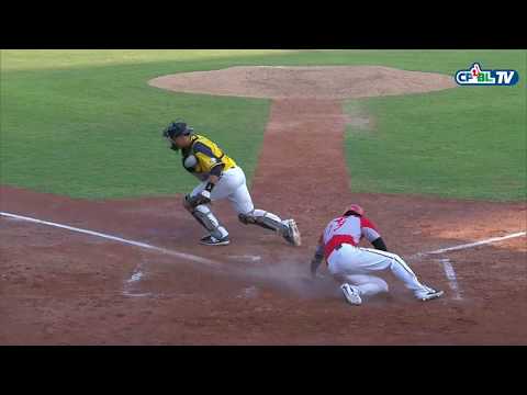 04/14 兄弟 vs 統一 八局下，楊家維擊出右外野飛球，形成高飛犧牲打，統一追加保險分