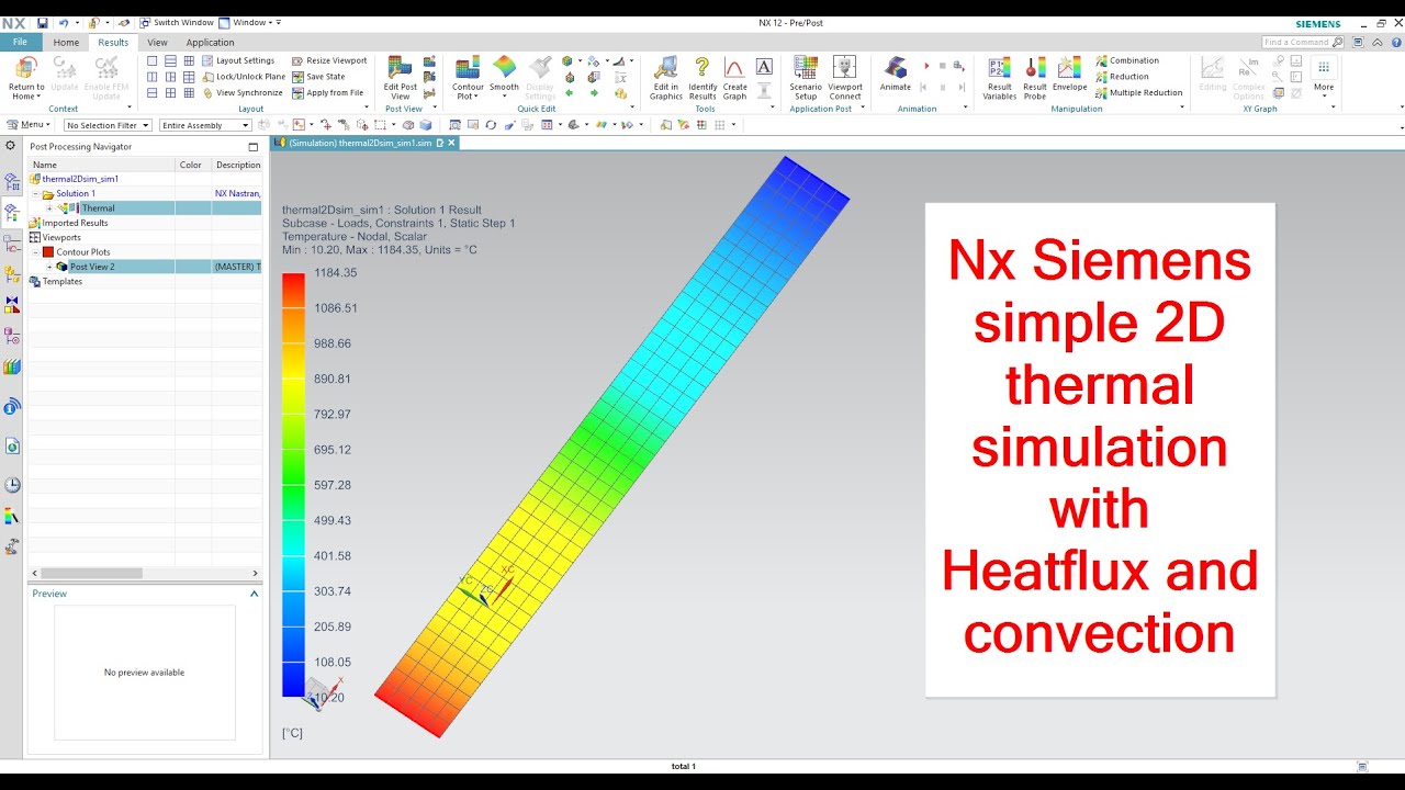 Nx Siemens tutorial basic simple 2D thermal simulation with Heat flux and convection