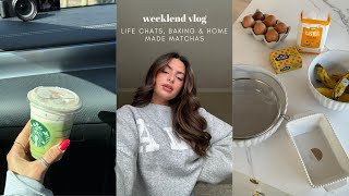 a vlog! how i curl my hair, homemade blueberry matcha, baking & house updates