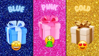 Choose your gift 3 gift box challenge 2 good & 1 bad Blue, Pink & Gold #chooseyourgift