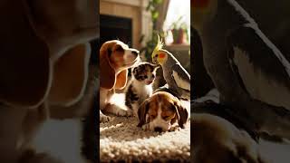 parrot surprise baby kitten and puppy#shorts #shortvideo