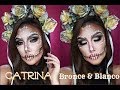 💀Catrina BRONCE y BLANCA / 🇲🇽 Sugar Skull in White & Bronze makeup tutorial | auroramakeup