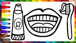 Dibuja Y Colorea Una Boca Con Una Pasta De Dientes Y Un Cepillo Para Los Dientes Dibujos