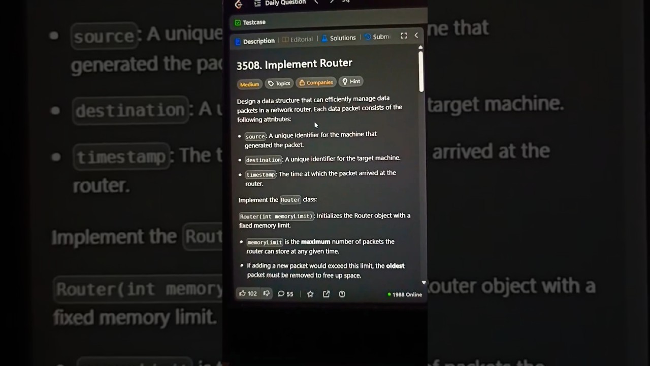 Today Leetcode 3508 Solution | Implement Router | Java C++ Python | 