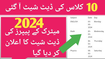 DATE SHEET 2024 - Matric Date Sheet 2024 -10th Class Date Sheet 2024 - Board Exam 2024