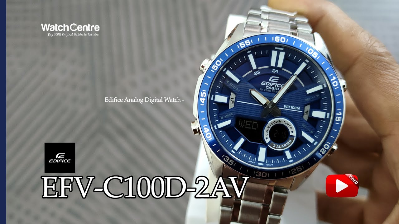 prangende afslappet Vær stille Casio Edifice WR100M Watch ⌚ Model EFV-C100D-2AV in Blue 💙 Dial & Silver  Chain - YouTube