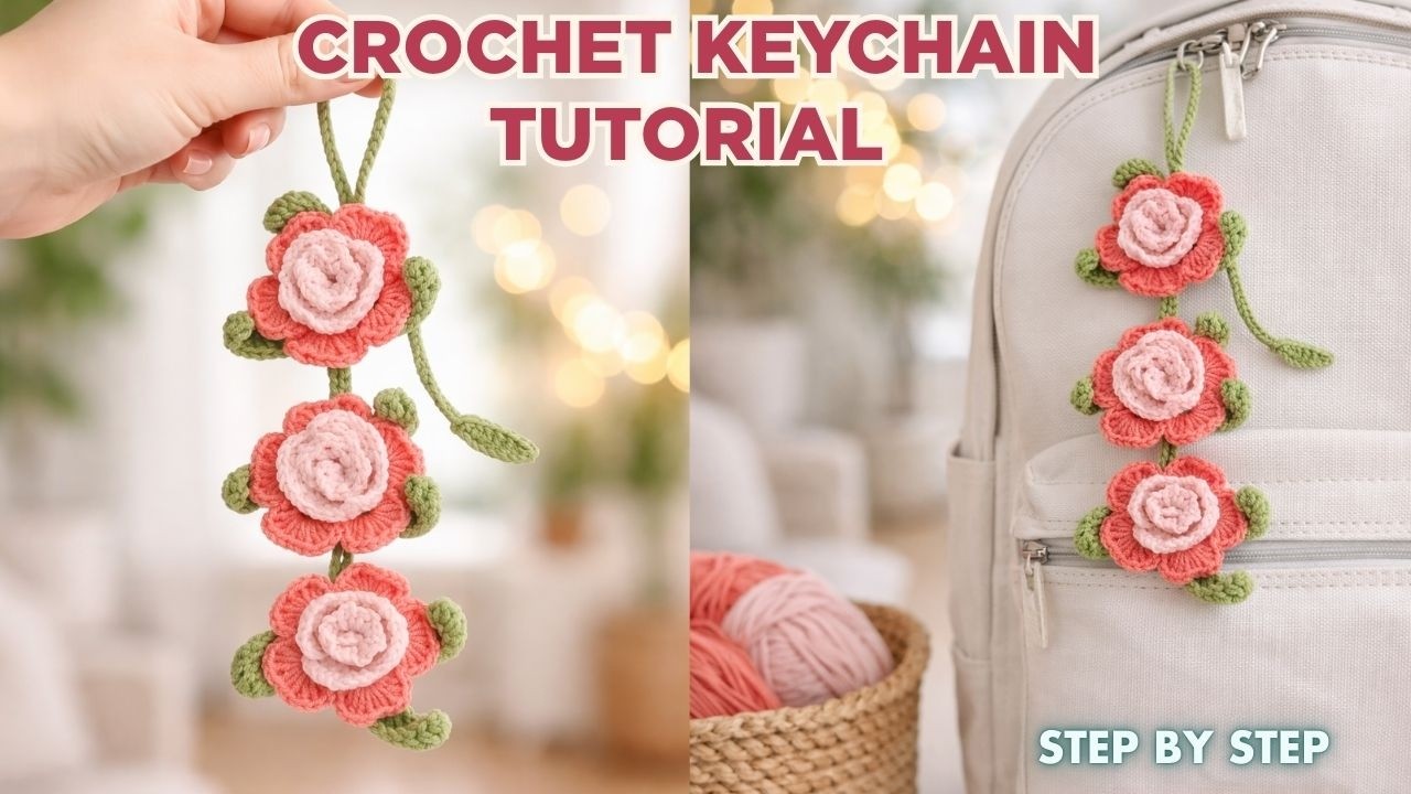 Урок по вязанию брелока крючком 🌸 Простой брелок в виде цветка | Милые идеи для вязания крючком