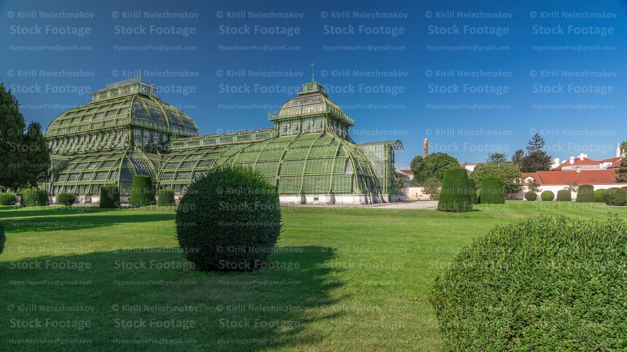 The Palmenhaus Schoenbrunn timelapse hyperlapse - a large greenhouse in the park Schoenbrunn in