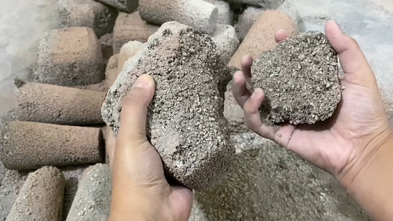 White concrete sand pouring red powder lit bit damp & dry texture crumbling on floor/ #asmr❤❤