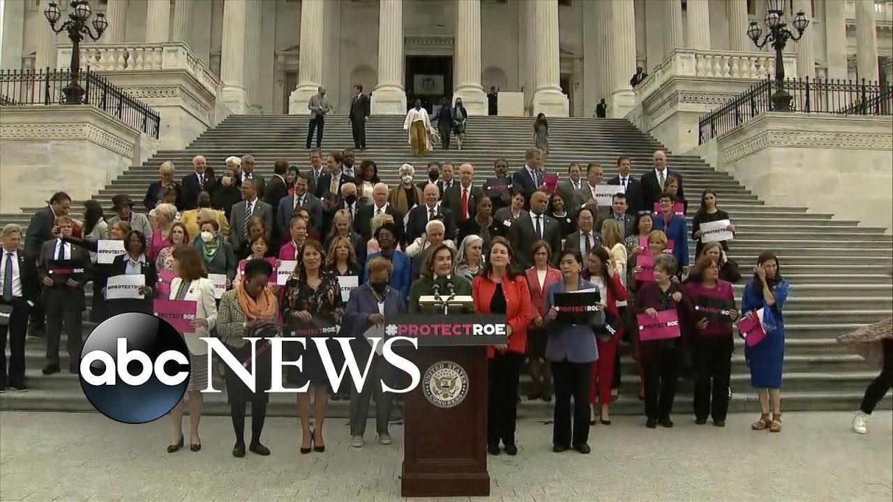 Pelosi, Democrats discuss abortion rights outside Capitol