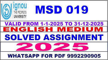 MSD 019 solved assignment 2025 in English || MSD 019 solved assignment 2025 || ignou MSD019 2025