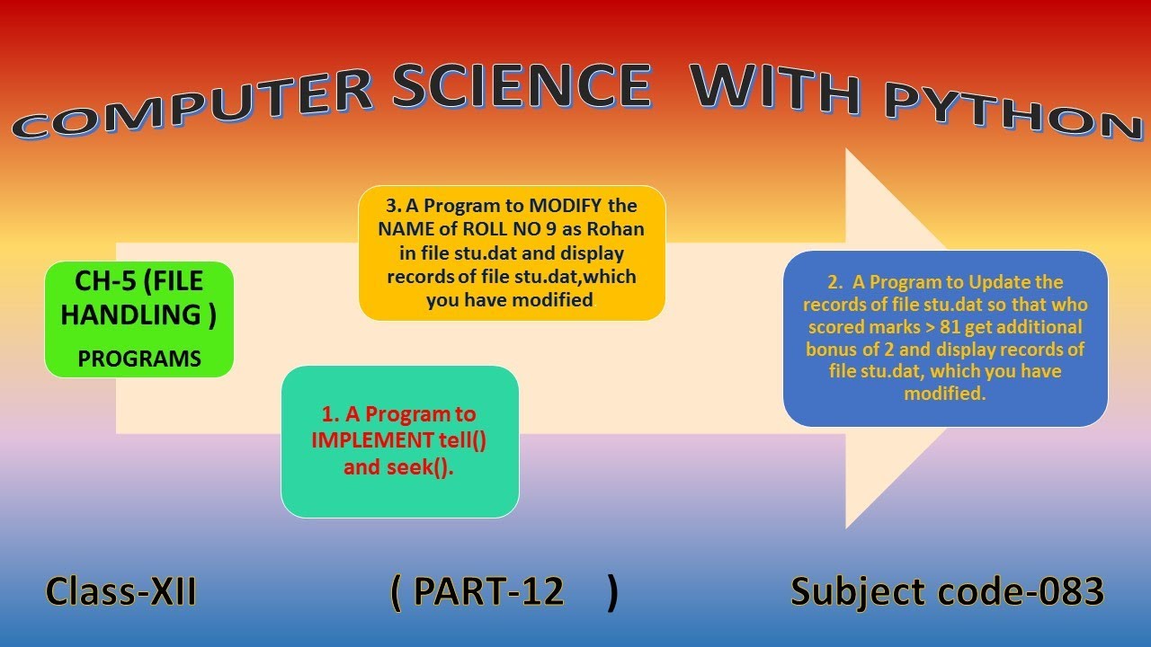 Class12;Ch5;File Handling in PYTHON;Programs to implement UPDATE ...