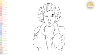 Princess Leia outline drawing | Star Wars character drawings | How to draw Princess Leia easy step