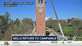 Crews place newly refurbished bells in Univ. of Northern Iowa’s iconic Campanile