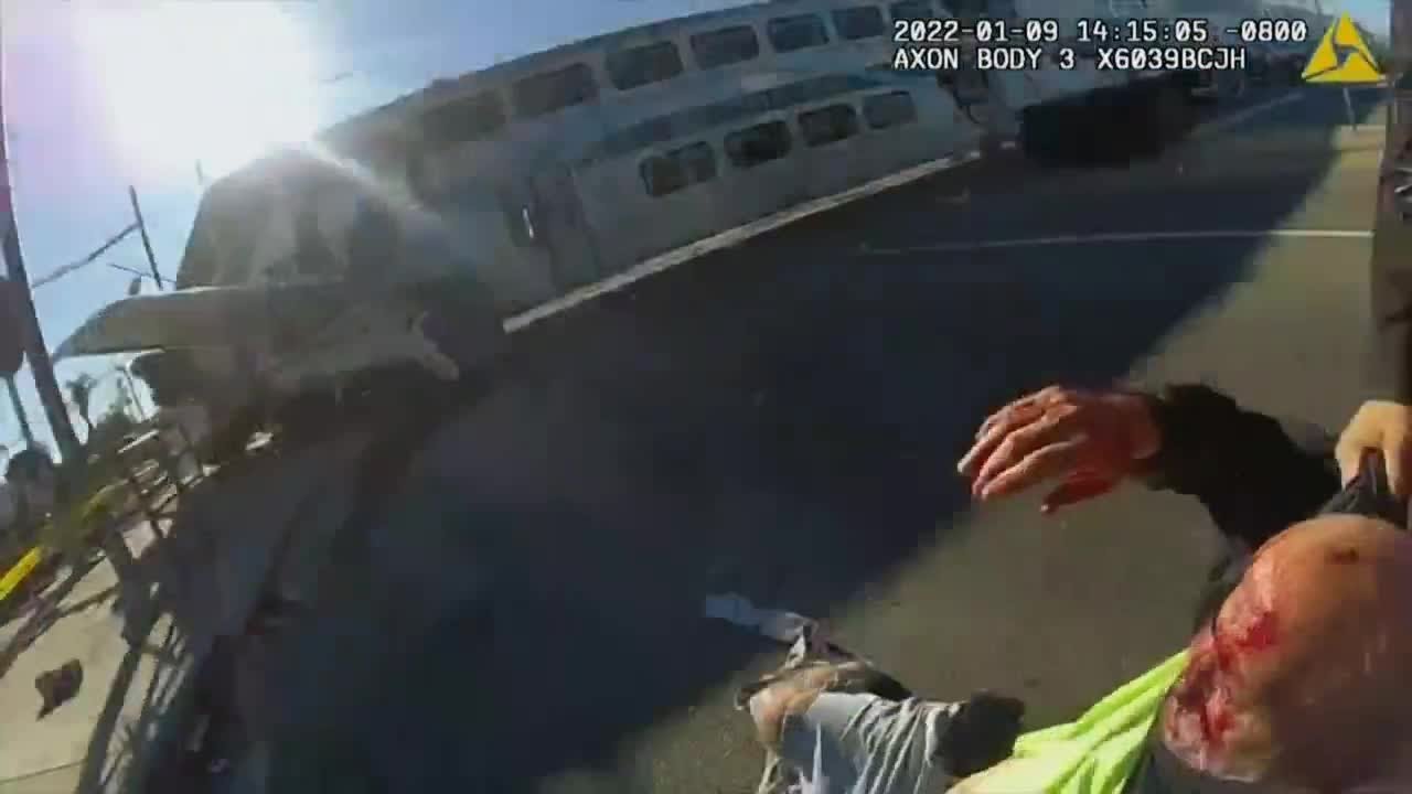 L.A. police pull pilot from plane moments before train hits it - YouTube