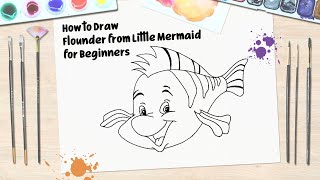 How to Draw FLOUNDER from Little Mermaid Easy Step by Step | Cartoon Drawing Tutorial for Beginners