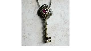 Victorian Skeleton Key Necklace with your Choice Crystal Heart