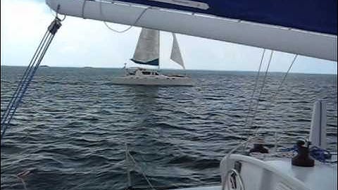 Transit 38 catamaran sailing with Hughes 57.wmv