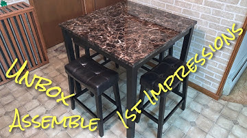 Merax 5-Piece Solid Wood Counter Height Dining Table Set (Walnut) Unboxing/Assembly/1st Impressions