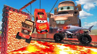 BIG TOW MATER AND POOR LIGHTNING MCQUEEN VS ANGRY MONSTER SHARK 😥