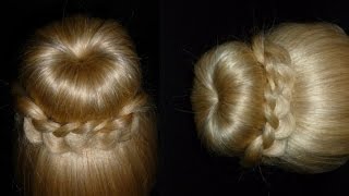 Easy Hair Bun Updo with Braids/Donut. Cute Everyday Hairstyle.Penteados