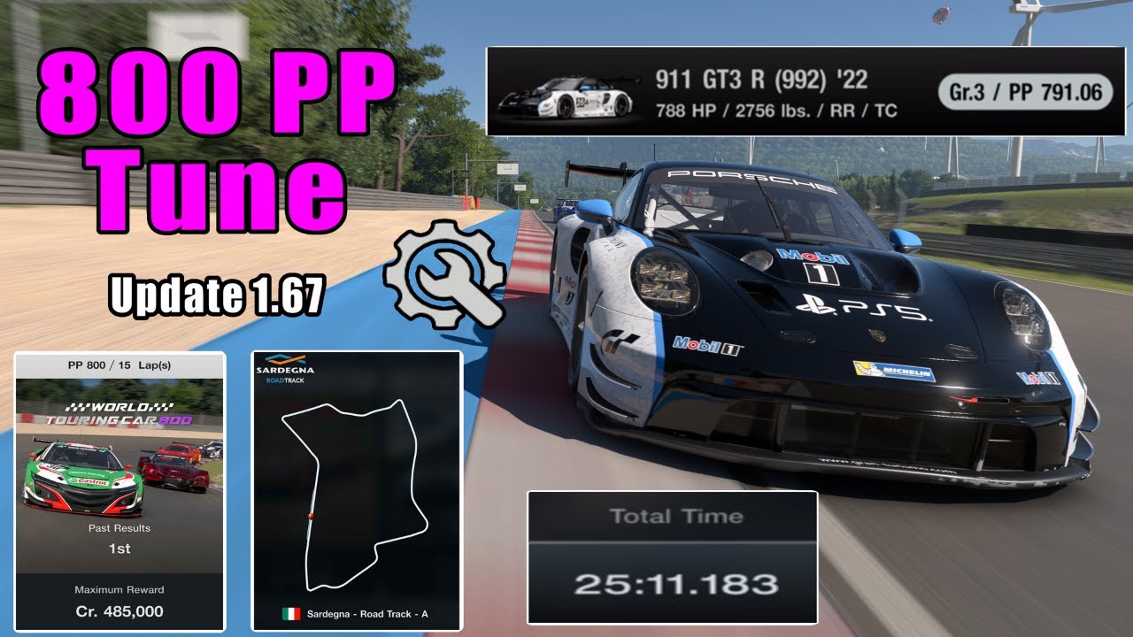 GT7|911 GT3 R (992) '22|Sardegna 800pp Tune|1.67