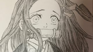 【鬼滅の刃】禰豆子（ねずこ）の絵を描く。模写・シャープペン画。BGM有りバージョン。【DEMON SLAYER 】NEZUKO drawing