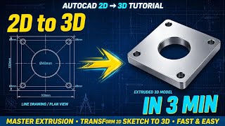 AutoCAD 2D Drawing to 3D  | Step-by-Step Complete Tutorial | |mechanical engineering cad drawing✅