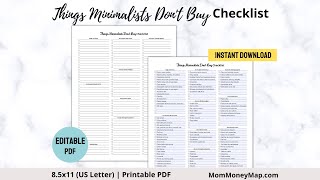 Things Minimalists Dont Buy Printable PDF