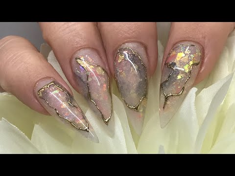 Opal / Stone Marbled / Quartz / Granite All in one --- ACRYLIC NAILS ...