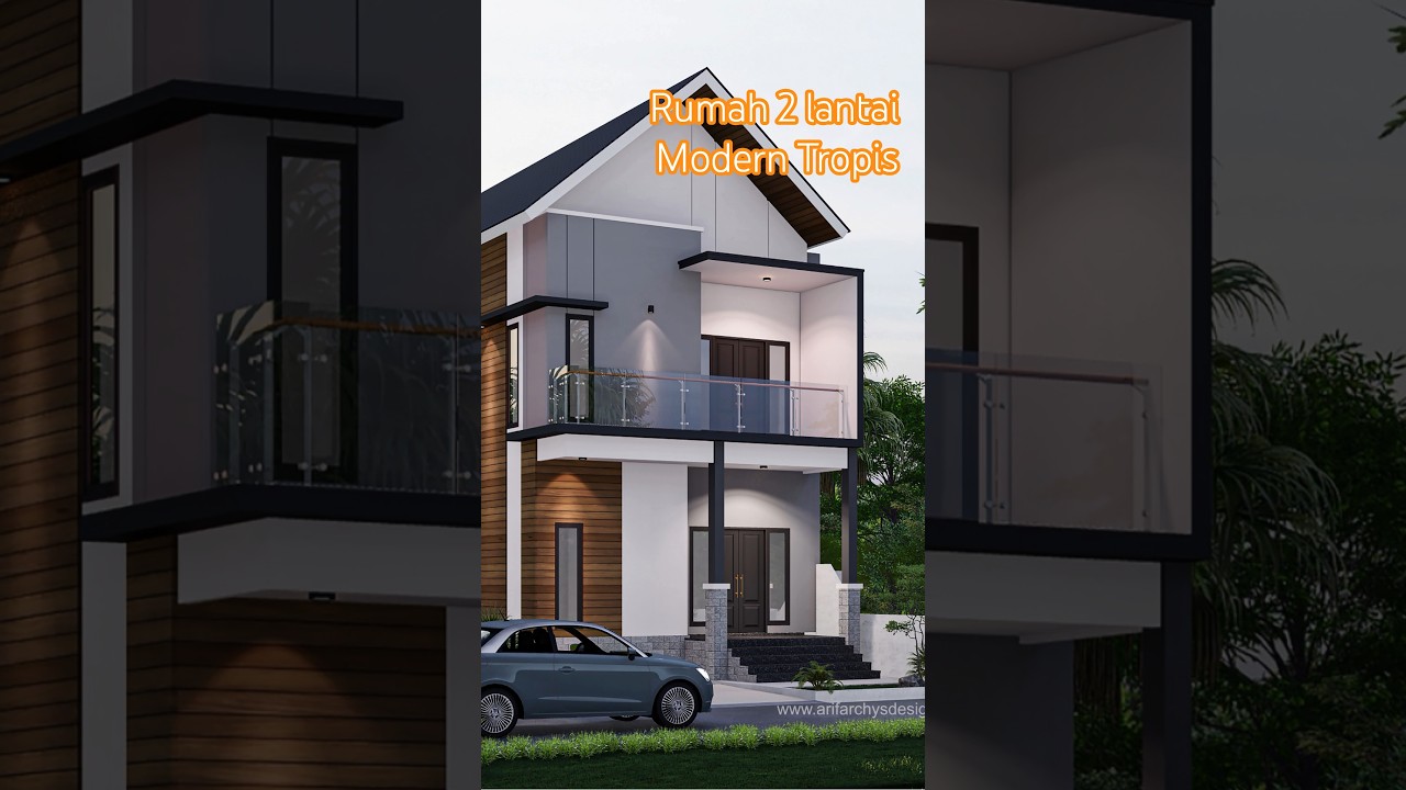 Desain rumah tinggal 2 lantai dengan style Modern Tropis. 