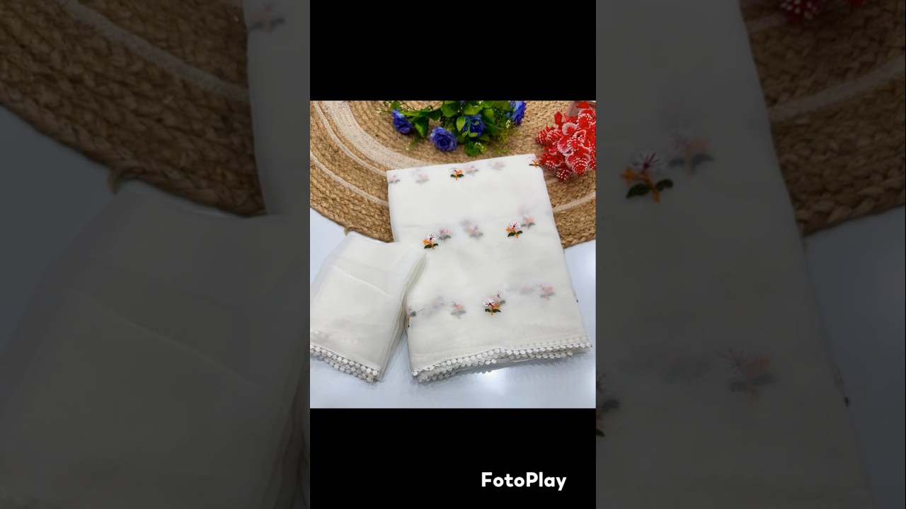 Chiffon with embroidery floral butti with fancy lace border  🌹🌹