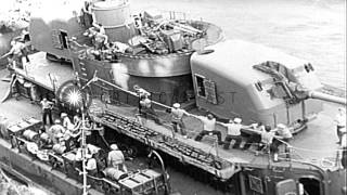 USS Bunker Hill (CV-17) refueling USS Bullard (DD-660) HD Stock Footage