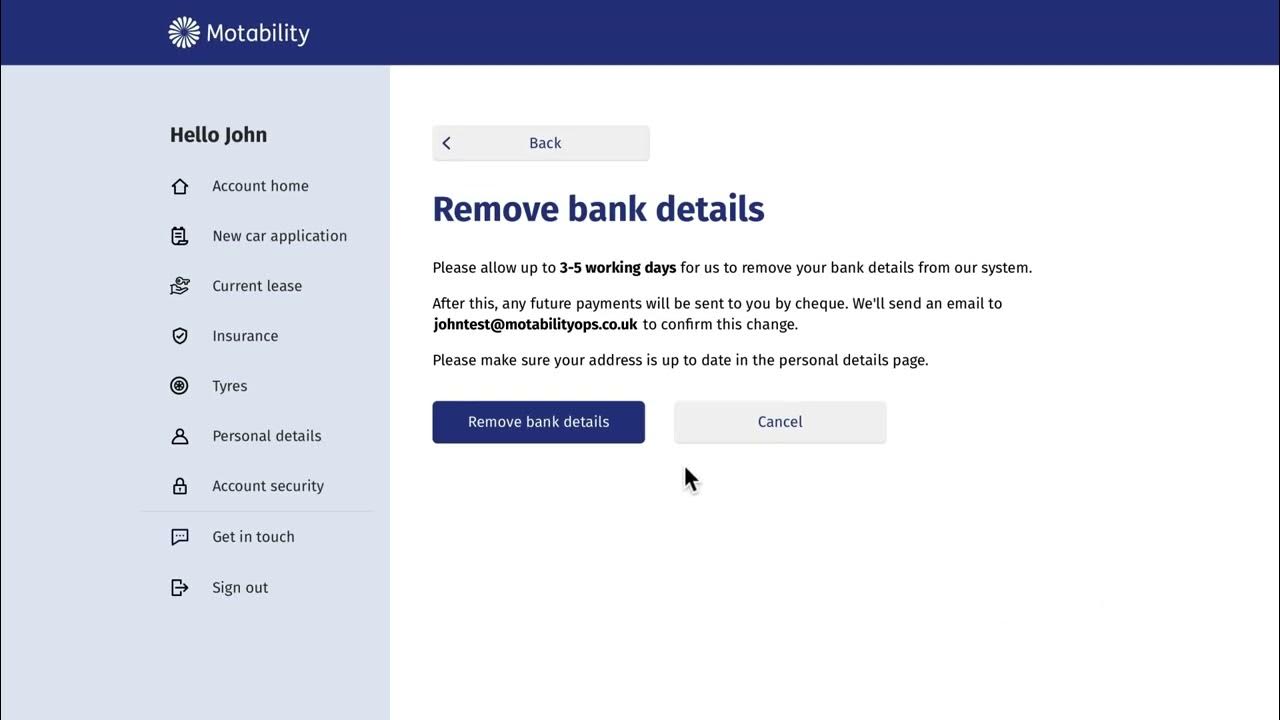 How to remove bank details in your account motability scheme online