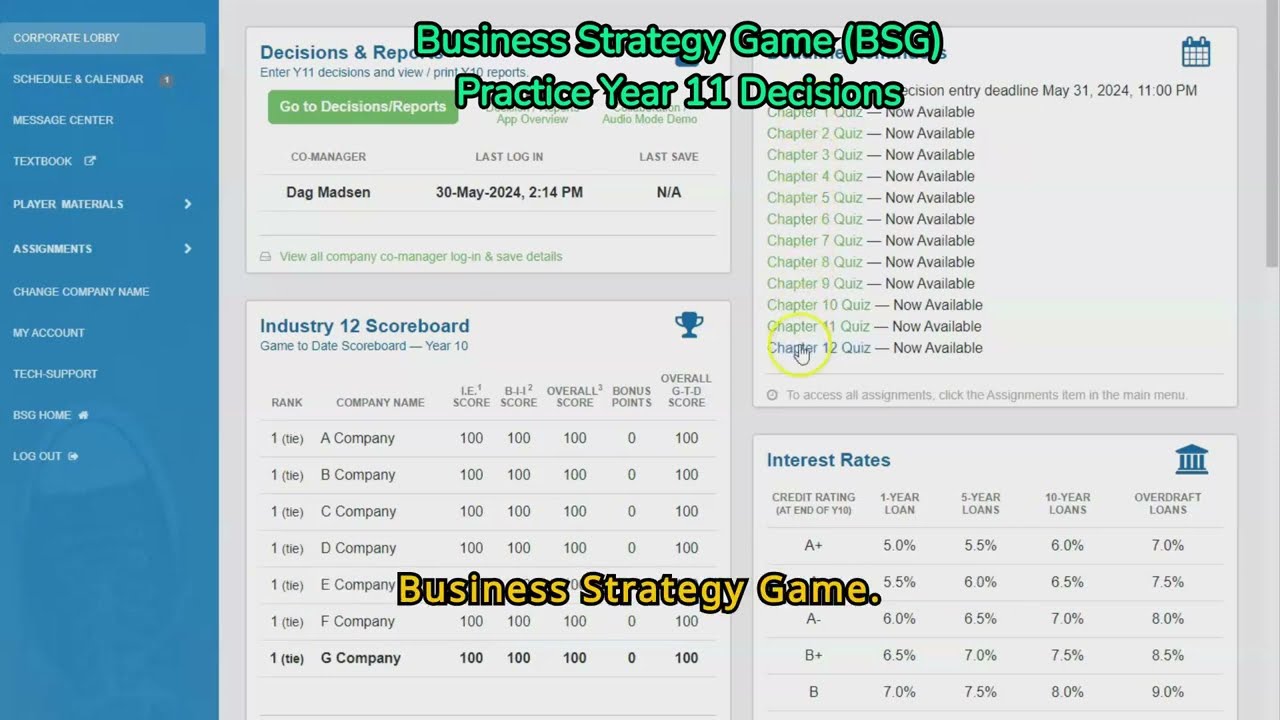 Getting Started Making Decisions in the Business Strategy Game (BSG): Practice Year 11 (Summer 2024)