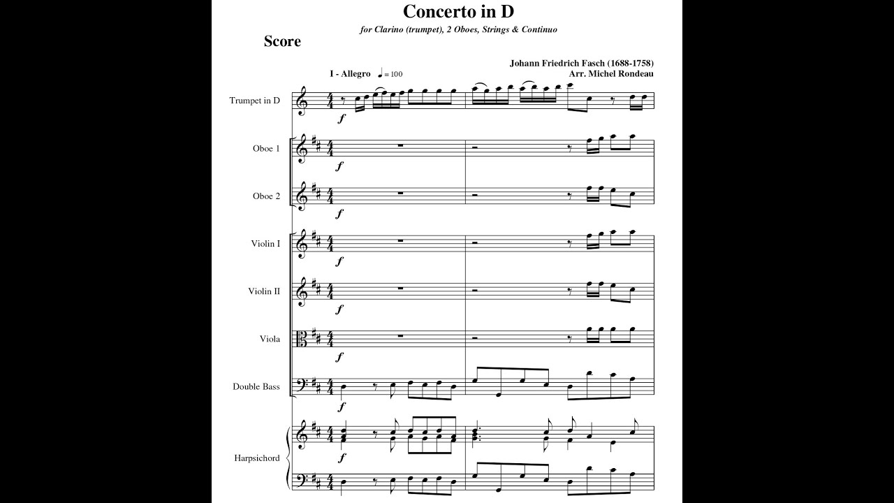 Johann Friedrich Fasch - Trumpet Concerto in D major. {w/ score.} Trumpet: Maurice André.