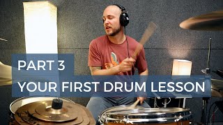 How To Play Drums - Your First Drum Lesson Part 3 - Mixed 8th Note/16th Note Beats