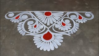 very simple door alpona design for laxmi puja / jhoti design for laxmi puja / rangoli designs