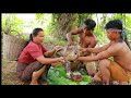 Survival in the rainforest- Mans found duck and cooking for eat with women -Eating delicious