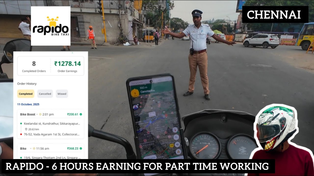 💰 Rapido Part Time Chennai | 6 Hours Bike Taxi Earnings Revealed | Real Earning & Experience!