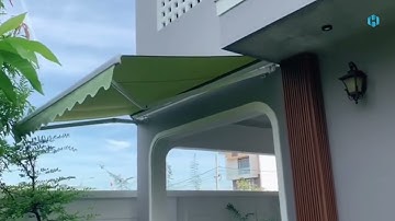 Bạt mái hiên trước nhà. Loại bạt tay quay sử dụng động cơ tự động. Hoặc dùng tay quay linh hoạt